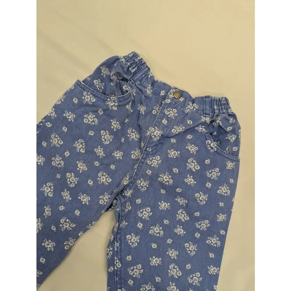 Vintage Oshkosh B’gosh Girls Denim Floral Elastic waistband Pants Child Sz 6